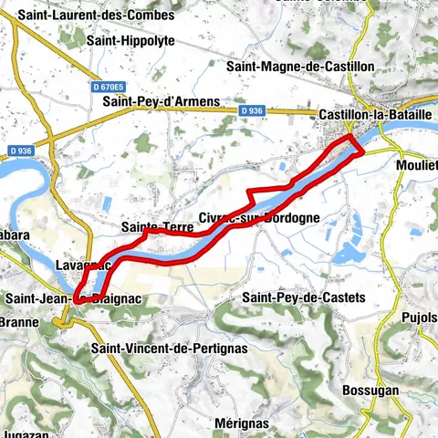 Boucle vélo: De Sainte-Terre à Castillon par la Dordogne