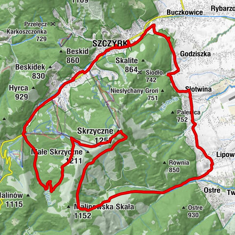 Nr. 14 Szczyrk,Buczkowice, dolina Zimnika,Skrzyczne,Hala Skrzyczenska,dolina Malinow, Szczyrk