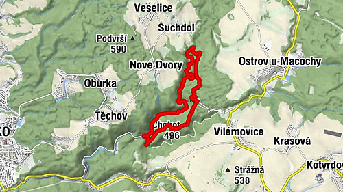 Skalní mlýn - Blansek zř. - Chobot - Suchdol v Moravském krasu