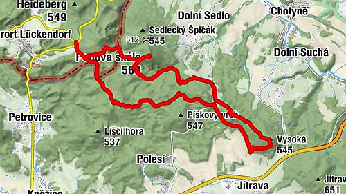 Dolní Sedlo - Vysoká - Popova skála - Hartau