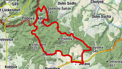 Jítrava - Vysoká - Popova skála - Sedlecký Špičák