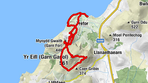Llanaelhaearn - Yr Eifl (Garn Ganol) - Tre'r Ceiri - Mynydd Gwaith (Garn For)