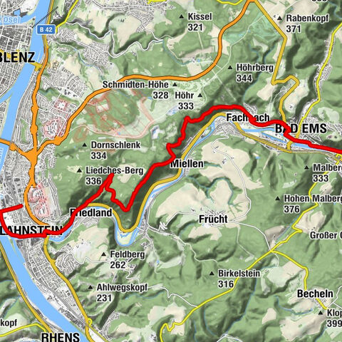 Lahnwanderweg 19th stage Bad Ems – Lahn estuary
