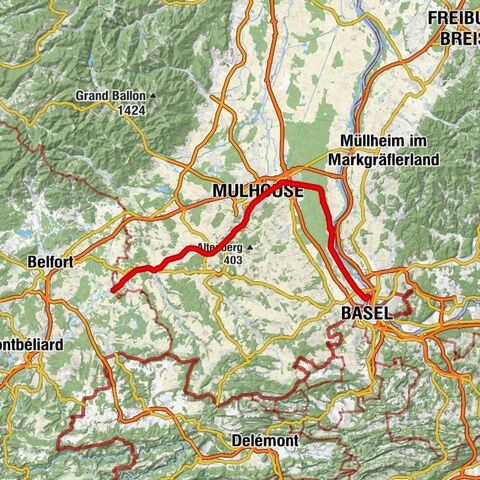 Cycle route: EuroVelo6 Atlantic – Black Sea: Montreux-Jeune – Mulhouse - Basel