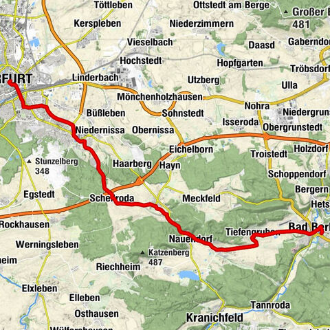 Bike route to Erfurt & connection to the Thuringian City Chain